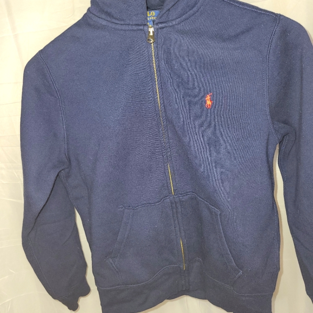 Boys Polo navy blue hoodie size medium. (Worn)